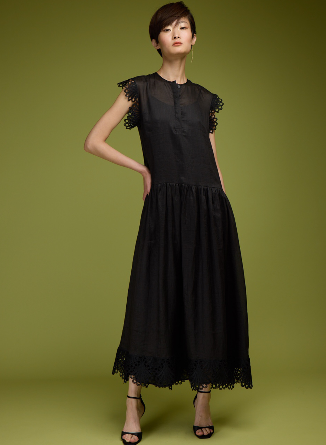 lace trimmed dress Juniper Trim Satin Midi Slip  Shop American Threads Online Yellow / L hips fits 35 Lace Trim UMA Dress |