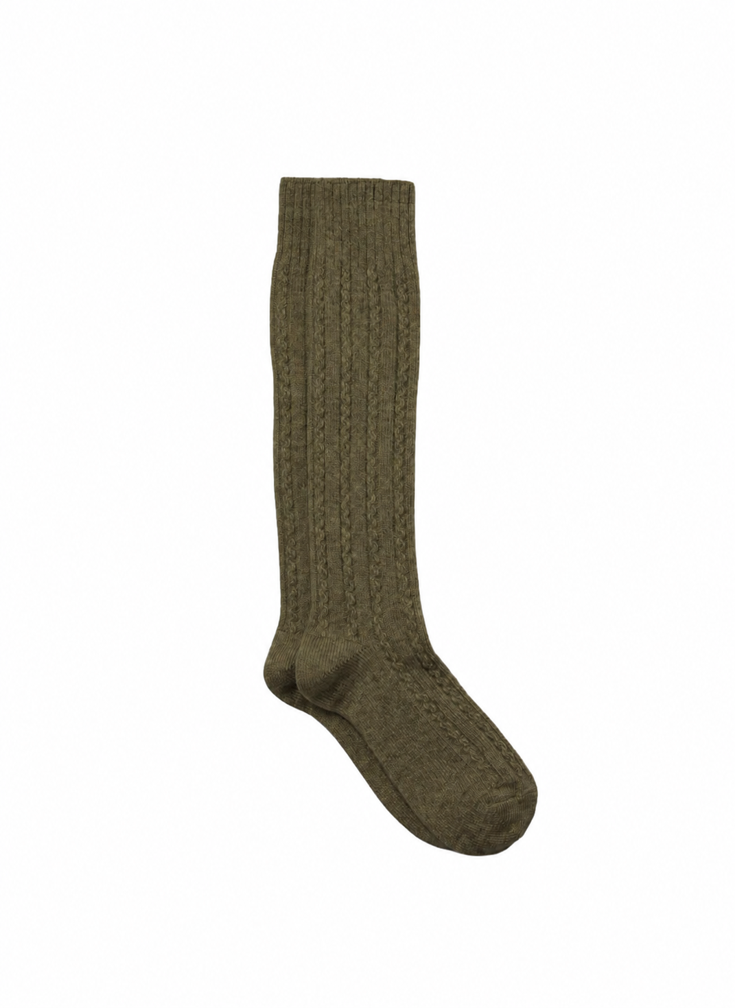 A single khaki ribbed knit sock shown against a plain white background.