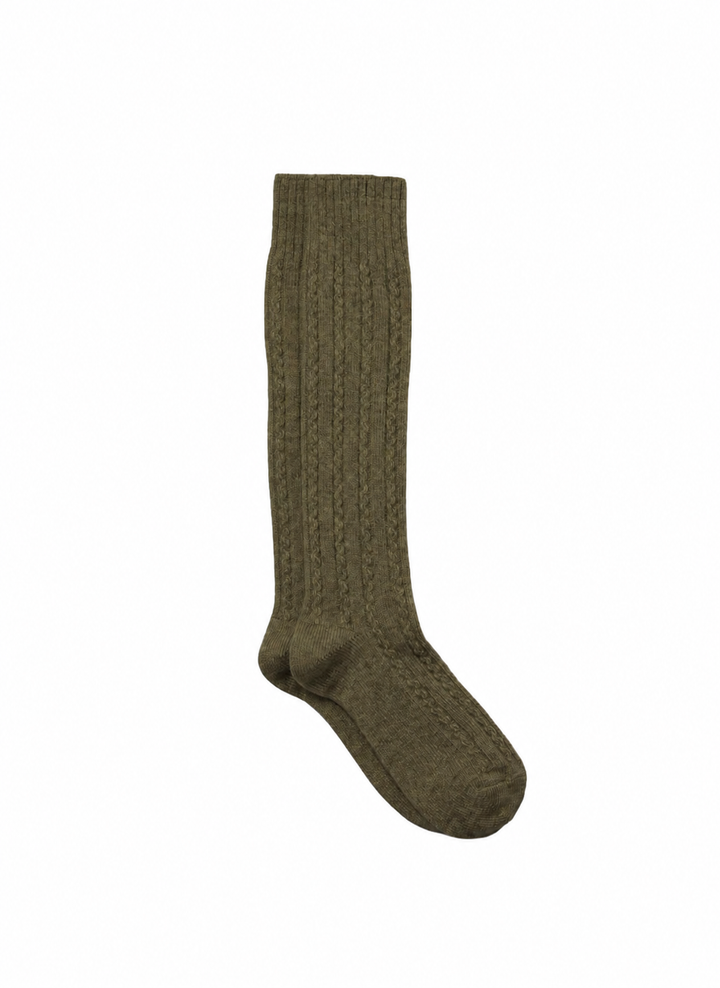 A single khaki ribbed knit sock shown against a plain white background.
