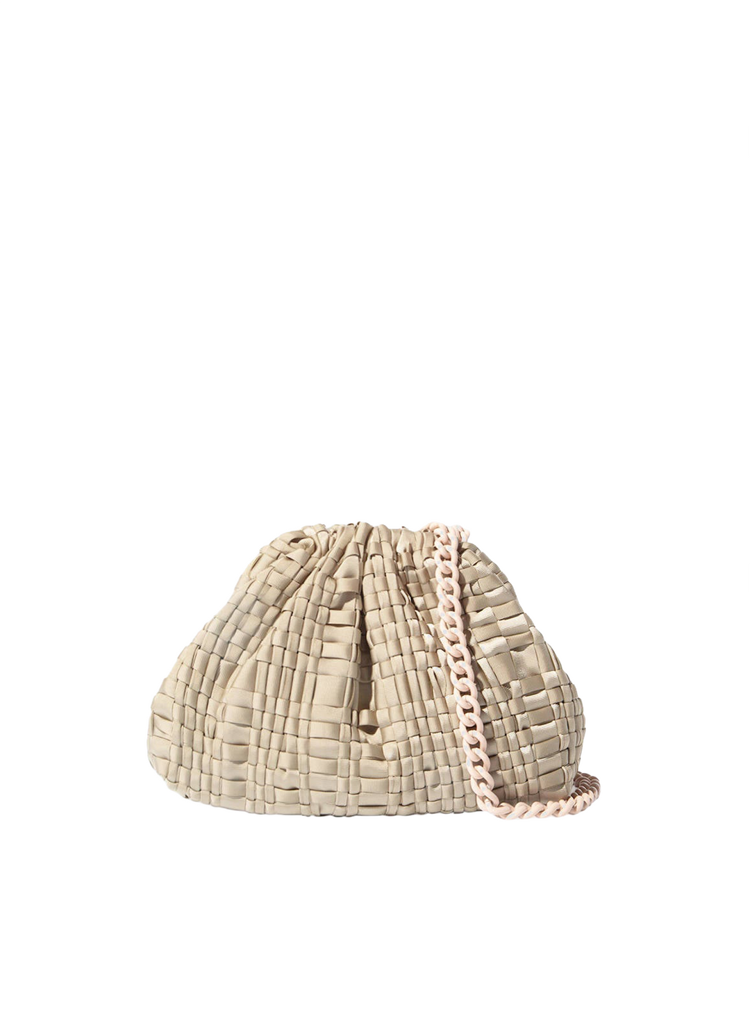 Woven Ribbon Beige Mini Clutch Bag on White Background