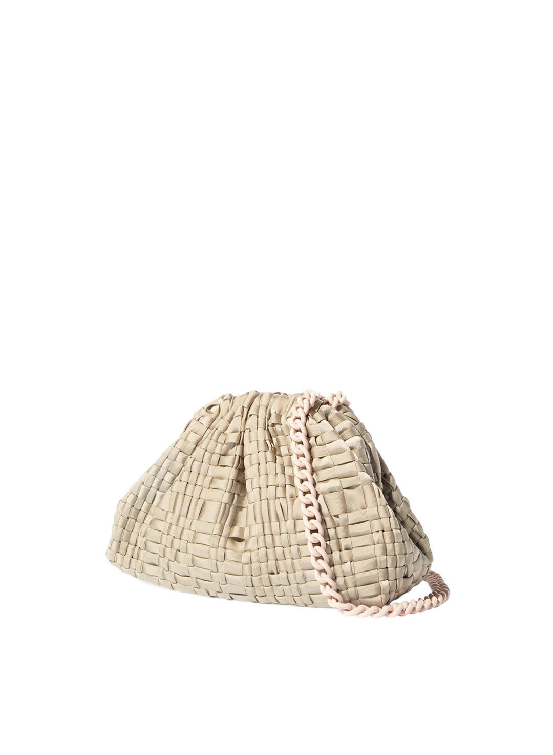 Woven Ribbon Beige Mini Clutch Bag on White Background
